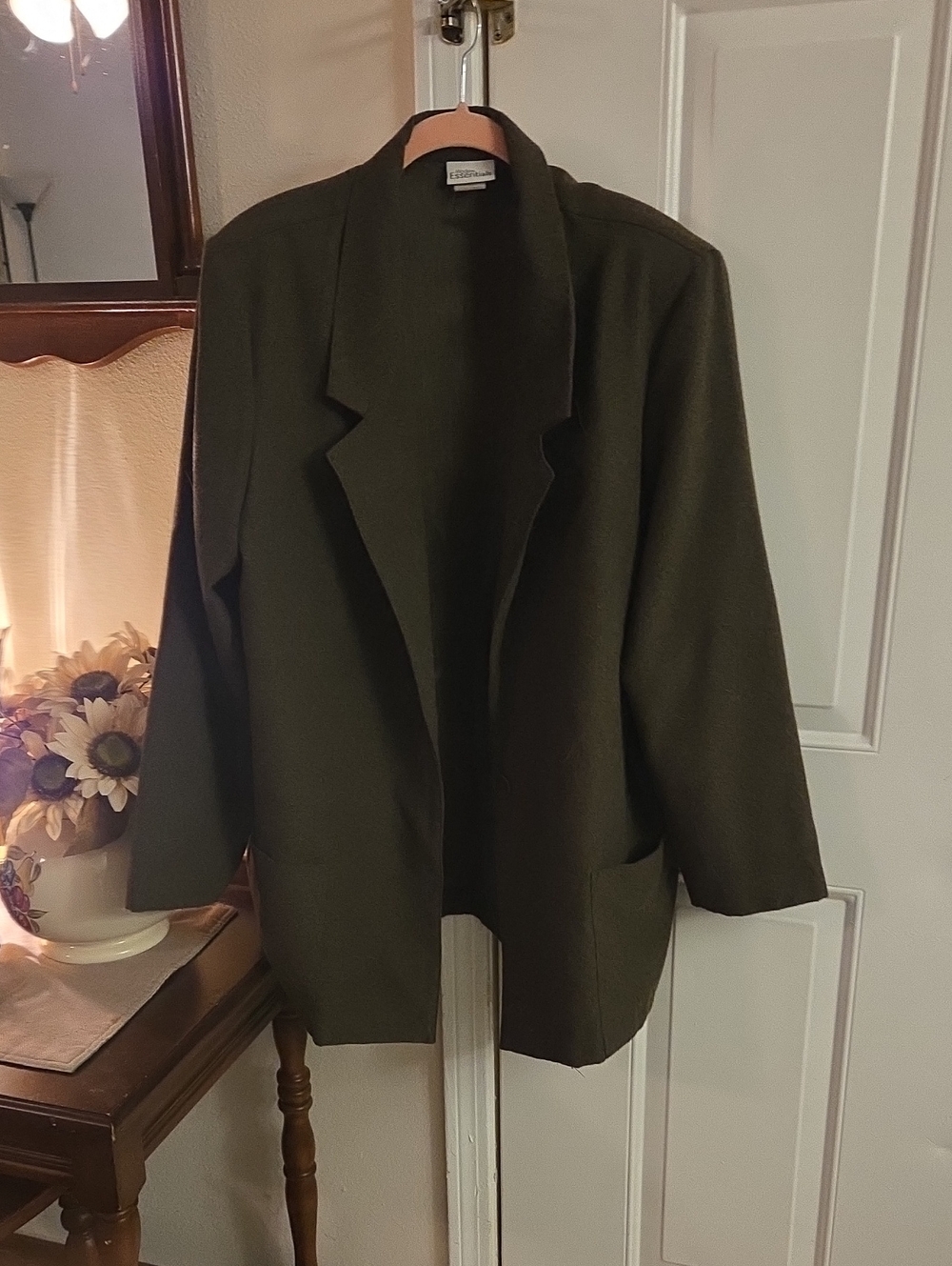 Olive Green Open-Front Blazer Jacket